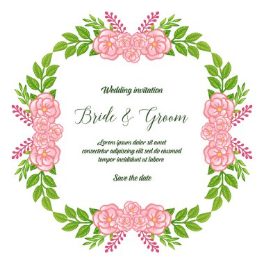 Vintage pembe gül çiçek çerçeveleri ile gelin ve damat calligraphic metin için davet kartı. Vektör