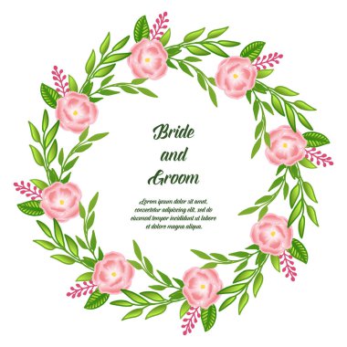 Zarif pembe gül çiçek çerçeve güzellik, retro tarzında kart gelin ve damat için şablon. Vektör