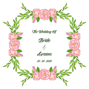 Zarif pembe gül çiçek çerçeve güzellik, retro tarzında kart gelin ve damat için şablon. Vektör