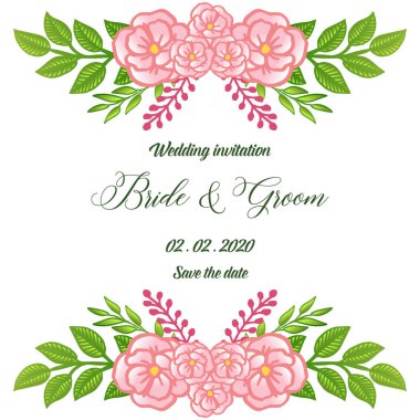 Zarif pembe gül çiçek çerçeve güzellik, retro tarzında kart gelin ve damat için şablon. Vektör