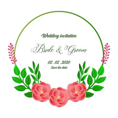 Gelin ve damat arka plan şablonu, gül çiçek çerçeve süslü ile. Vektör