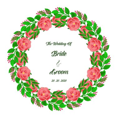 Gelin ve damat arka plan şablonu, gül çiçek çerçeve süslü ile. Vektör