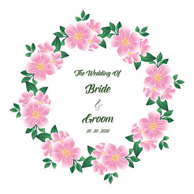 Tebrik kartı gelin ve damat dekorasyon, pembe çiçek çerçeve süsü ile. Vektör