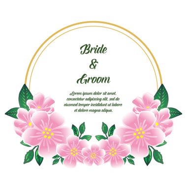 Tebrik kartı gelin ve damat dekorasyon, pembe çiçek çerçeve süsü ile. Vektör