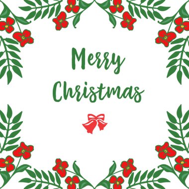 Tebrik kartı neşeli noel, parlak yeşil yaprakları ve kırmızı çelenk çerçeve ile. Vektör
