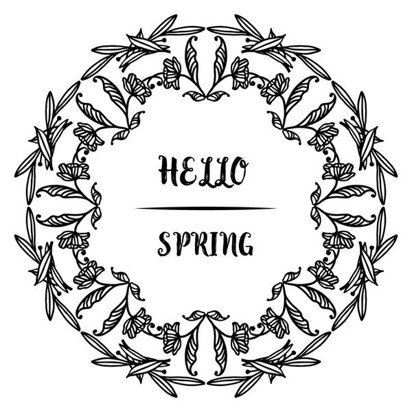 El çizilmiş yaprak çiçek çerçeve ile Merhaba bahar arka plan. Vektör