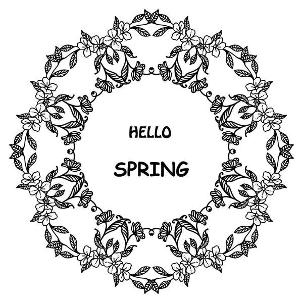 Hola diseño de tarjeta de felicitación de primavera con marco de flores dibujado a mano. Vector — Vector de stock