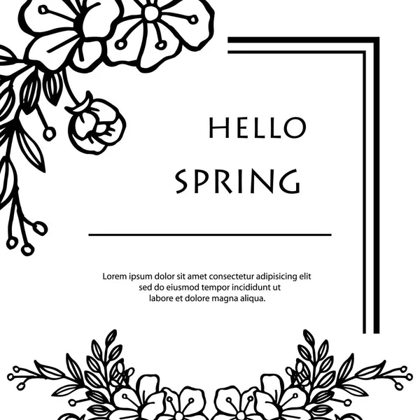 Decoração de cartaz Olá primavera com arte de moldura de flor de folha. Vetor — Vetor de Stock