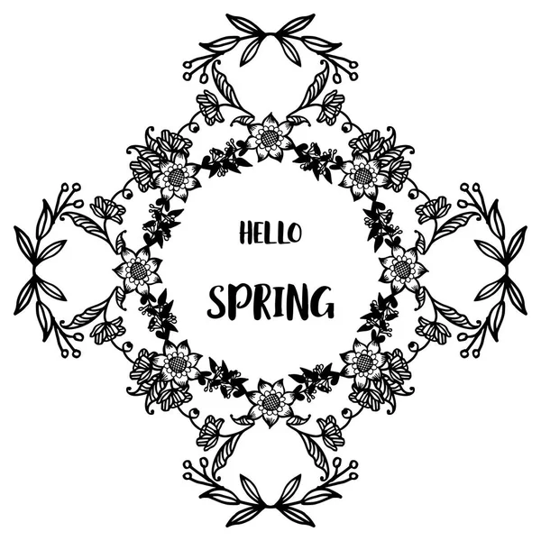 Güzel kart tasarımı merhaba bahar için yaprak çiçek çerçeve çeşitli kalabalık. Vektör