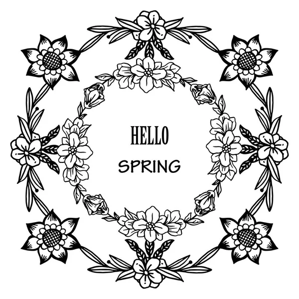 Papel de parede padrão de cartão Olá Primavera, com decoração de arte da folha moldura da flor. Vetor — Vetor de Stock