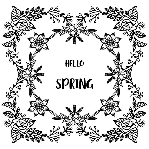 Banner de diseño hola primavera con textura de hoja marco floral elegante. Vector — Vector de stock