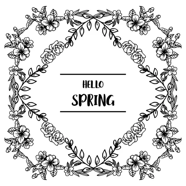 Banner de diseño hola primavera con textura de hoja marco floral elegante. Vector — Vector de stock