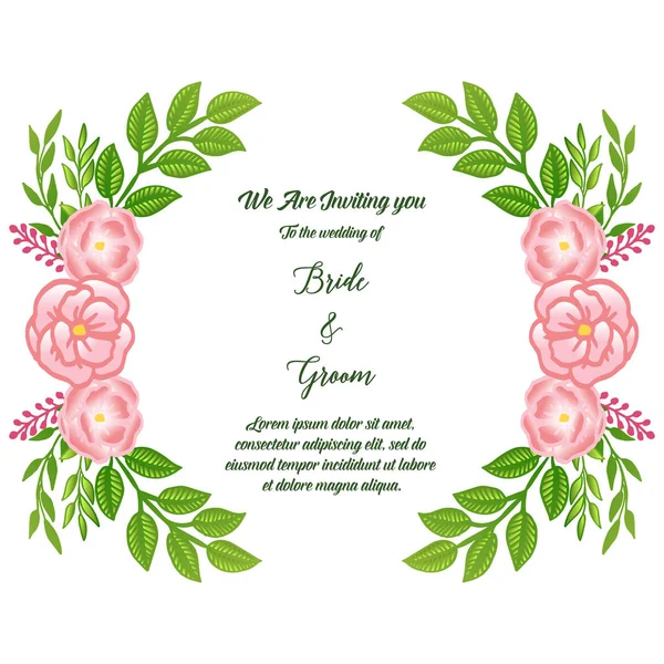 Rosa ros blomma ram för bröllop eller brud och brudgum inbjudningskort. Vektor — Stock vektor