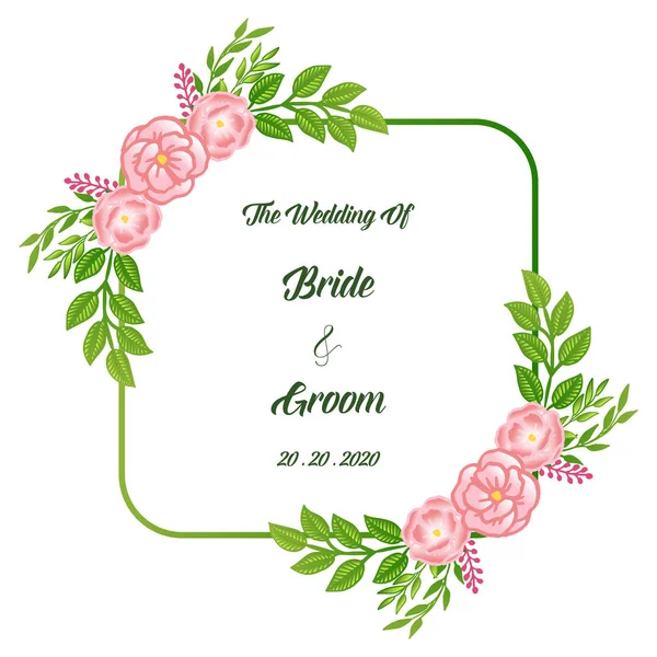 Düğün veya gelin ve damat davet kartı için pembe gül çiçek çerçeve. Vektör — Stok Vektör