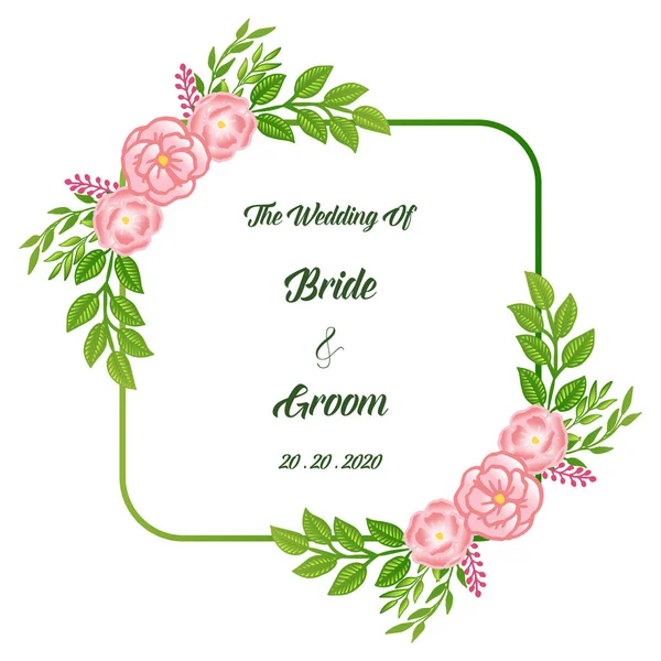 Düğün veya gelin ve damat davet kartı için pembe gül çiçek çerçeve. Vektör