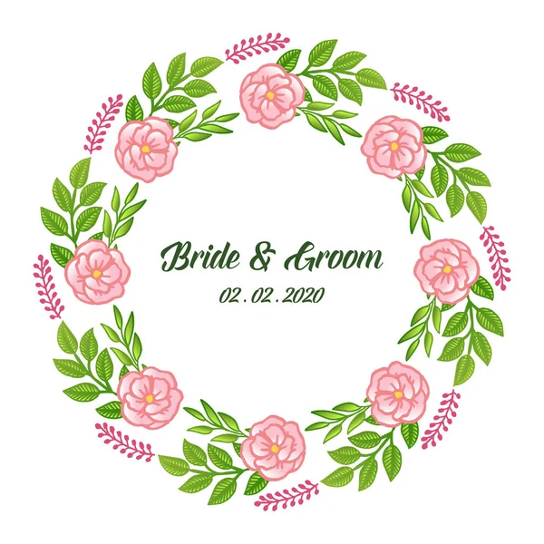 Pembe gül çiçek çerçeve desen tasarımı ile gelin ve damat Vintage kart. Vektör