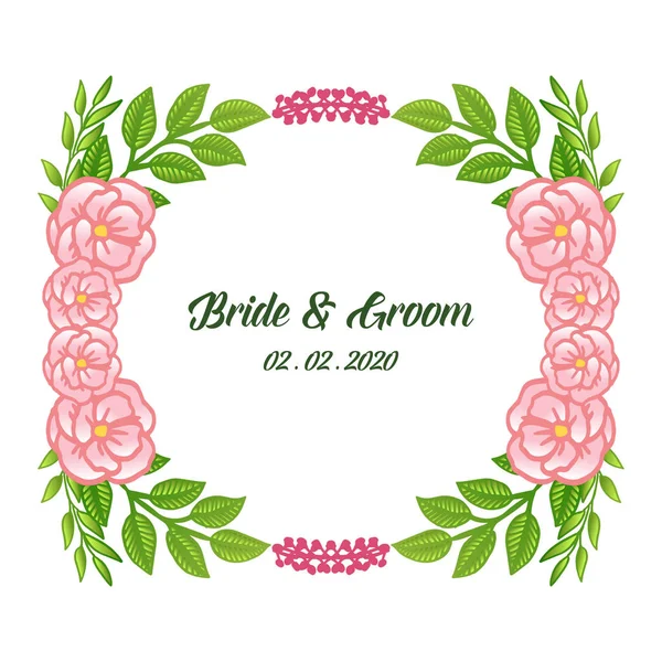 Pembe gül çiçek çerçeve desen sanatı ile tarih gelin ve damat davet kartı tasarımı kaydedin. Vektör