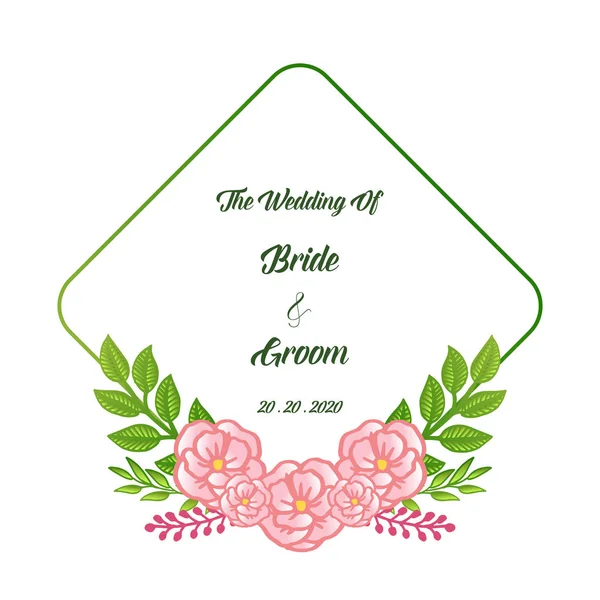Gelin ve damat tebrik kartı veya düğün davetiyekartı, zarif pembe gül çiçek çerçeve tarzı ile. Vektör