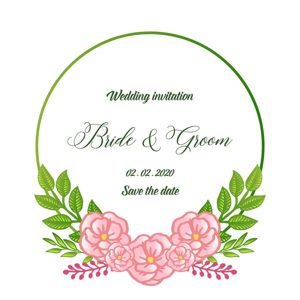 Gelin ve damat tebrik kartı veya düğün davetiyekartı, zarif pembe gül çiçek çerçeve tarzı ile. Vektör