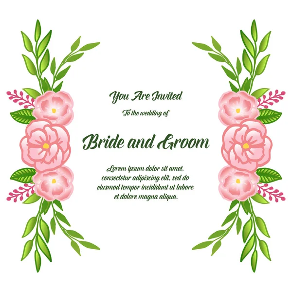 新郎新婦のレタリングのためのピンクのバラの花フレームのデザイン要素。ベクトル — ストックベクタ