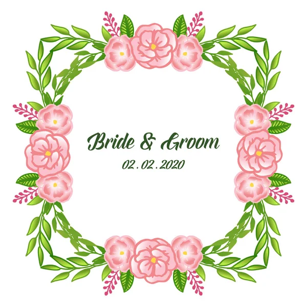 Cartão de convite para texto caligráfico de noiva e noivo, com molduras de flores rosa vintage. Vetor — Vetor de Stock