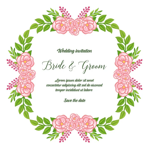 Vintage pembe gül çiçek çerçeveleri ile gelin ve damat calligraphic metin için davet kartı. Vektör