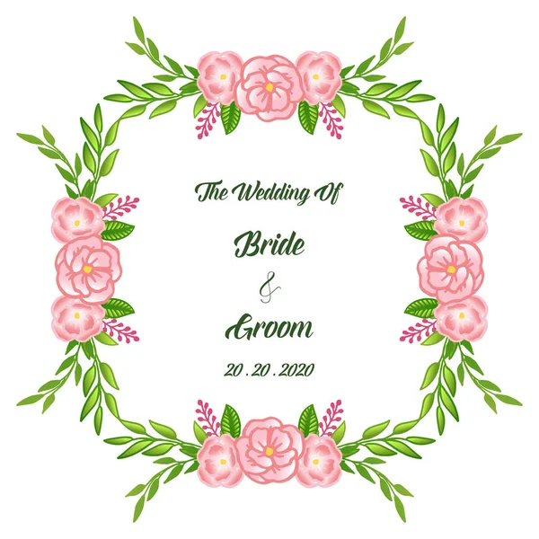 Zarif pembe gül çiçek çerçeve güzellik, retro tarzında kart gelin ve damat için şablon. Vektör