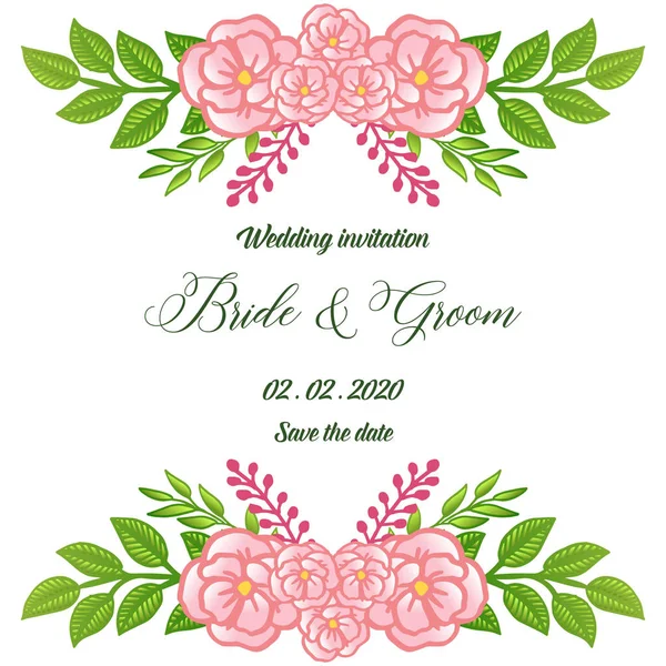 Schönheit der eleganten rosa Rose Blumenrahmen, Vorlage für Karte Braut und Bräutigam im Retro-Stil. Vektor — Stockvektor