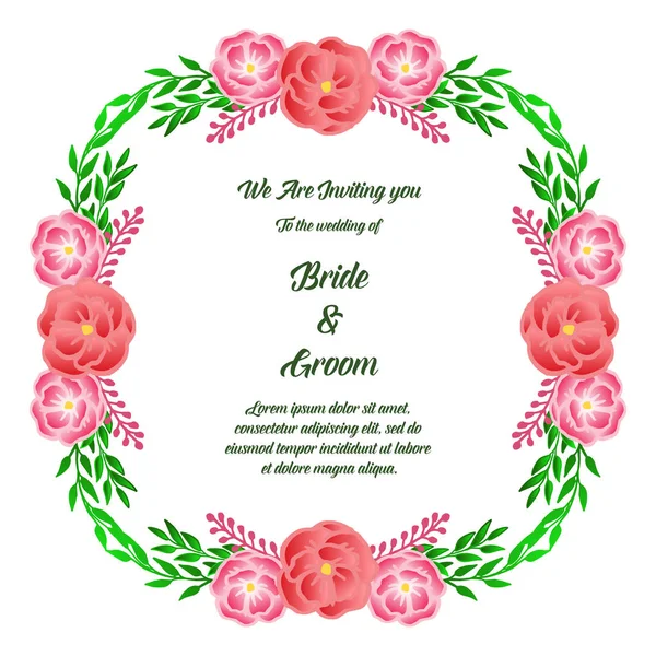 Sposa e sposo modello di sfondo, con ornata di rosa cornice fiore. Vettore — Vettoriale Stock