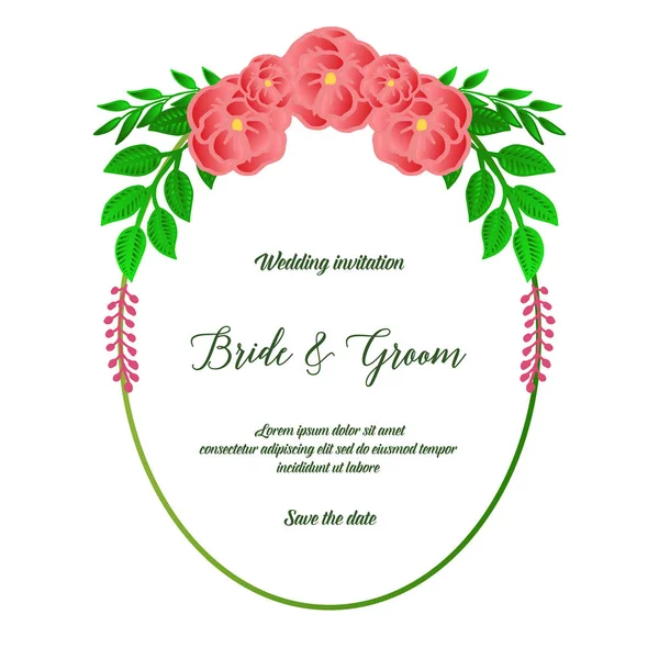 Tasarım kartı gelin ve damat için Eleman, yeşil yaprakları ve gül çiçek ile çeşitli şekil daire çerçeve. Vektör