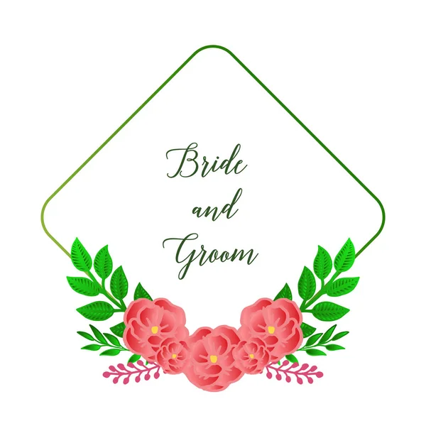 Moderne Grußkarte von Braut und Bräutigam romantisch, mit Zeichnung von Rosenblumenrahmen. Vektor — Stockvektor