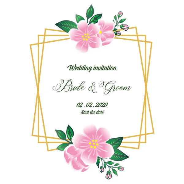 Elegante Einladungskarte für Braut und Bräutigam, mit naturrosa Blumenrahmen. Vektor — Stockvektor