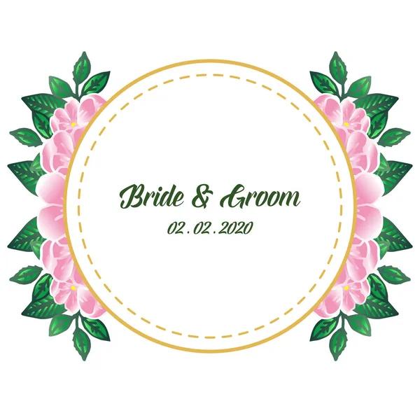 Soyut pembe çiçek çerçeveli gelin ve damadın desen kartı. Vektör