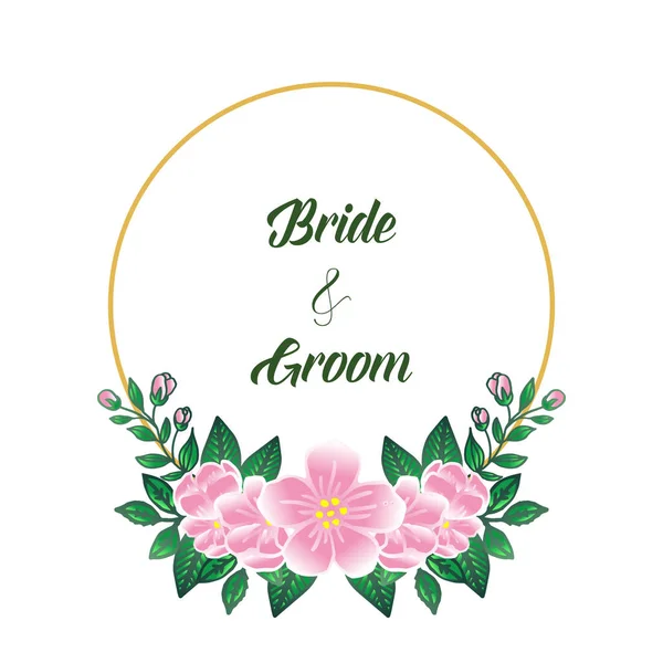 Musterkarte von Braut und Bräutigam, mit abstraktem rosa Blumenrahmen. Vektor — Stockvektor