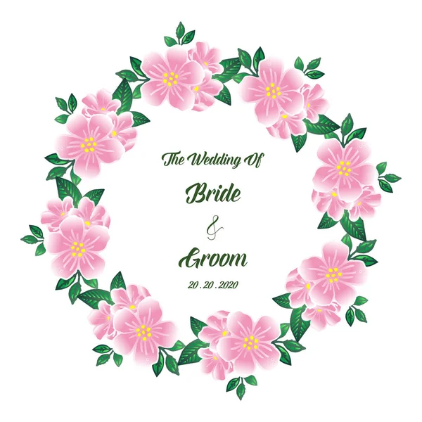 Tebrik kartı gelin ve damat dekorasyon, pembe çiçek çerçeve süsü ile. Vektör