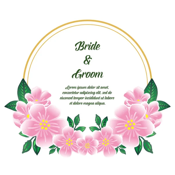 Tebrik kartı gelin ve damat dekorasyon, pembe çiçek çerçeve süsü ile. Vektör