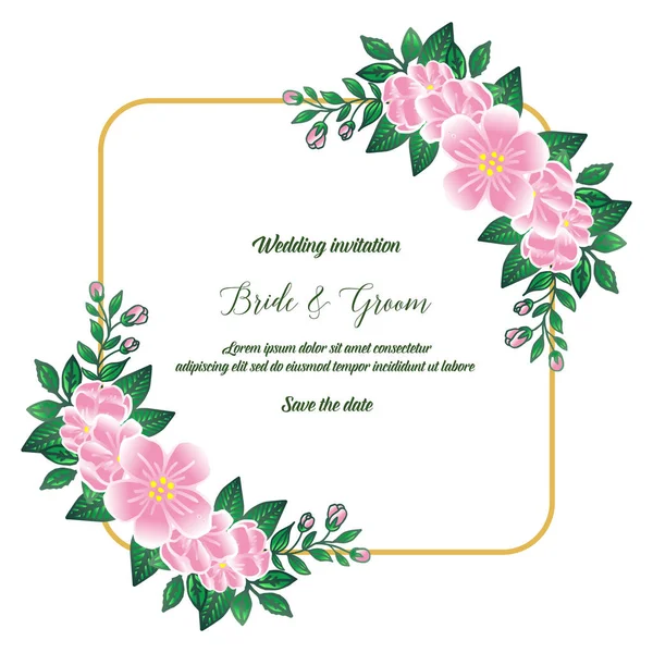 Tasarım zarif kart gelin ve damat, sevimli pembe çiçek ile vintage çerçeve. Vektör
