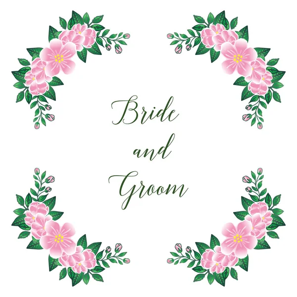 Дизайн элегантная карточка невесты и жениха, винтажная рамка с милым розовым цветом. Вектор — стоковый вектор