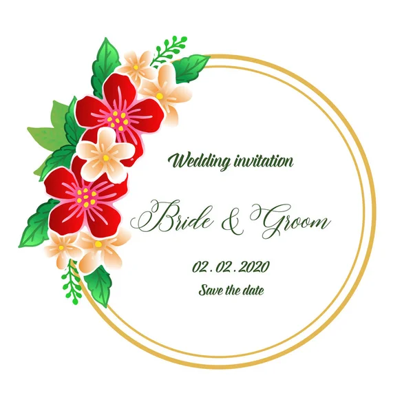 Bröllop inbjudningskort brud och brudgum, med stil mall färgglada blomma ram. Vektor — Stock vektor