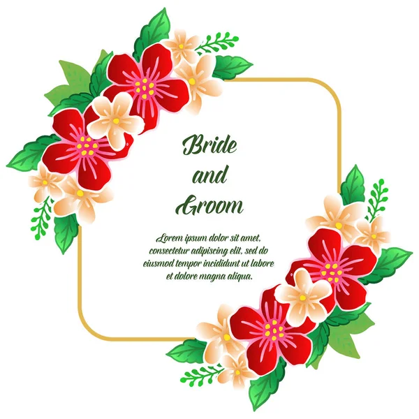 Carte d'invitation de mariage mariée et marié, avec modèle de style cadre de fleur coloré. Vecteur — Image vectorielle