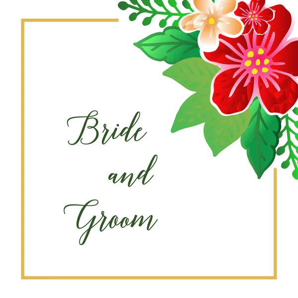 Tapete bunten Blumenrahmen, für schöne Hochzeitskarte Braut und Bräutigam. Vektor — Stockvektor