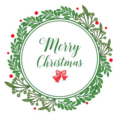 Yeşil yapraklı çiçek çerçevesi sanat eserleri ile, Noel mutlu Lettering tebrik kartı. Vektör