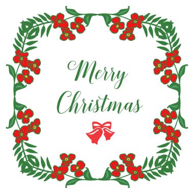 Poster neşeli noel, güzel yeşil yaprakları ve kırmızı çiçek çerçeve arka plan ile. Vektör