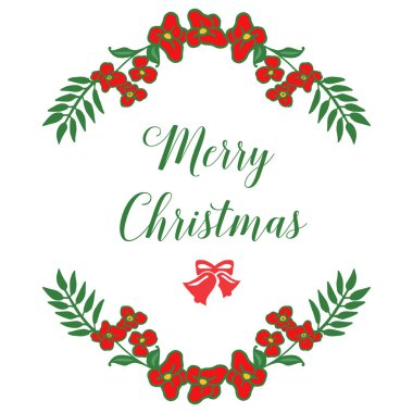 Yeşil yapraklı çiçek çerçevesi süslü elemanı ile Metin kartı merry christmas. Vektör