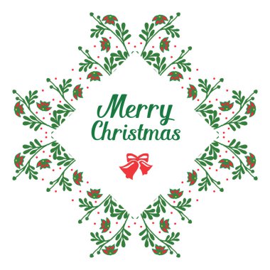 Yaprak çelenk çerçeve desen ile neşeli noel tebrik kartı tasarımı. Vektör