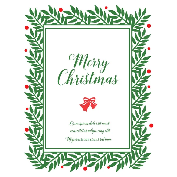 信的贺卡圣诞快乐，与绿叶花框的艺术品。向量 — 图库矢量图片