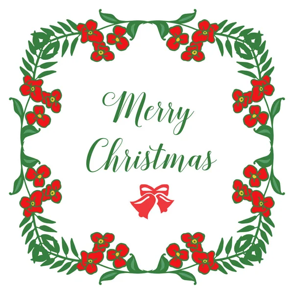 Poster neşeli noel, güzel yeşil yaprakları ve kırmızı çiçek çerçeve arka plan ile. Vektör