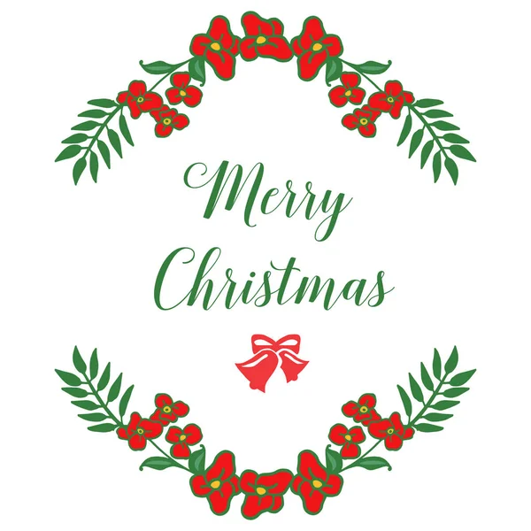 Yeşil yapraklı çiçek çerçevesi süslü elemanı ile Metin kartı merry christmas. Vektör