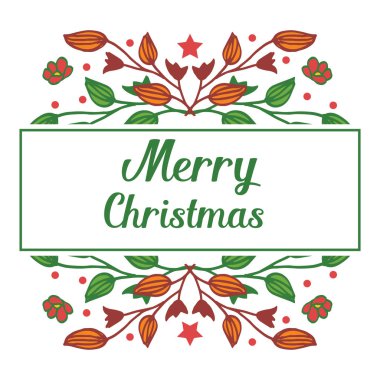 Metin için yer, güzel kırmızı çiçek çerçeve yeşil yaprakları ile kart neşeli noel arka plan. Vektör