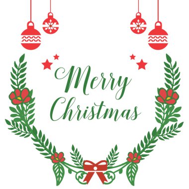 Metin için yer, güzel kırmızı çiçek çerçeve yeşil yaprakları ile kart neşeli noel arka plan. Vektör